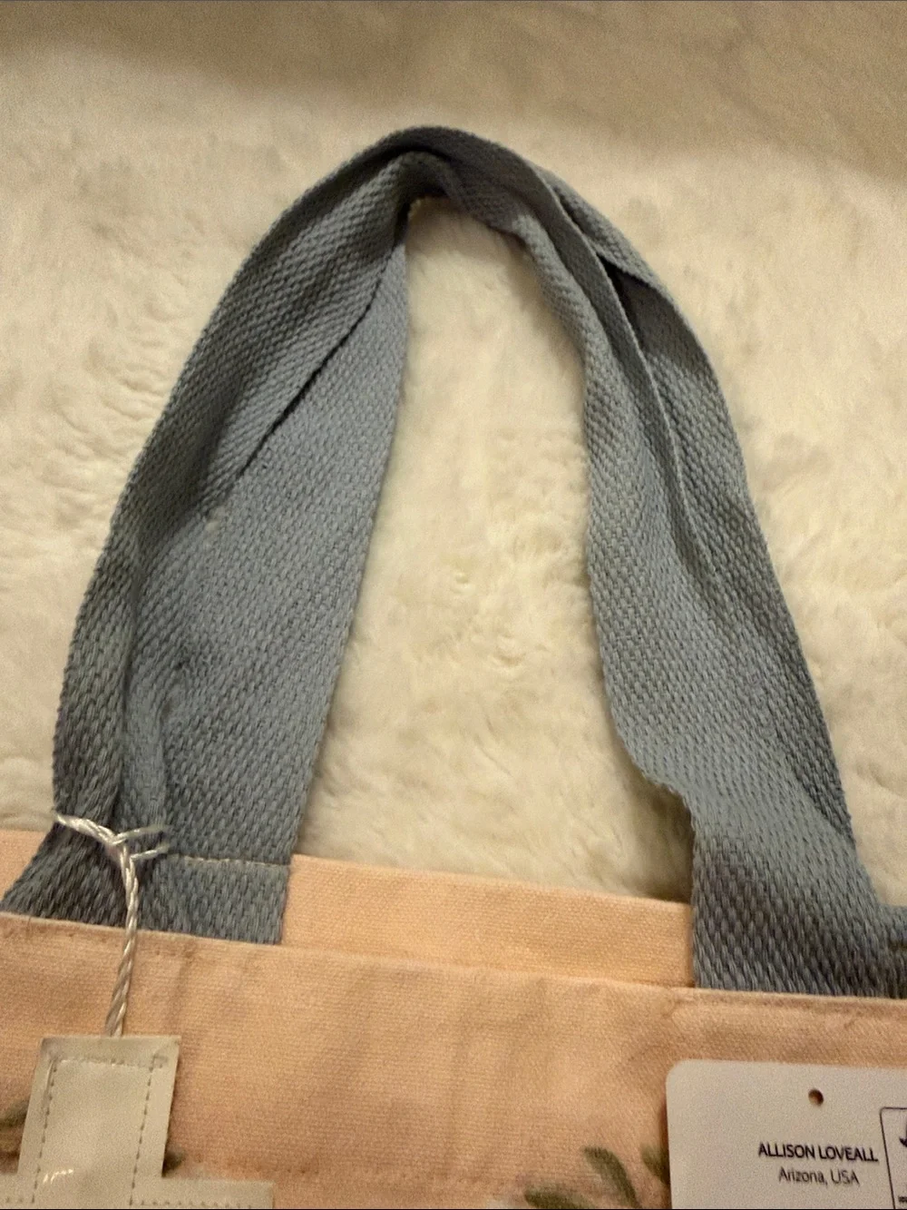 NWT, Peach Floral Cross Tote Bag with Blue Handles